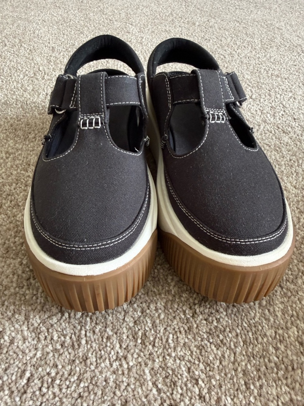 UGG EZ-DUZZIT T-STRAP BLACK PLATFORM SHOES
